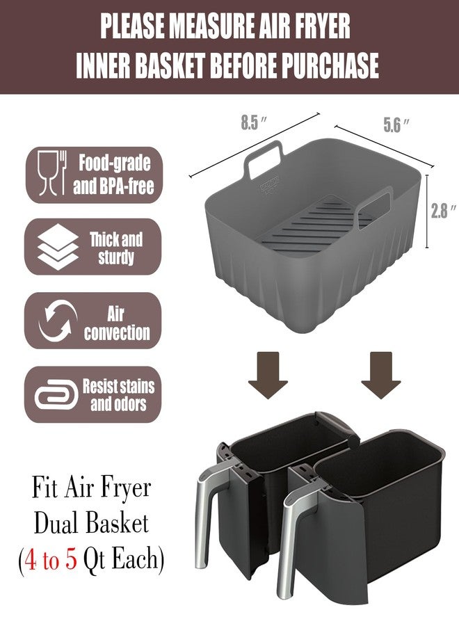 Golden Associate Silicone Liners Rectangle 2 Pcs for Air Fryer Dual Basket 8 to 10 Qt, Food-grade Reusable Baking Tray Fit Ninja DZ201 DZ401 DZ550, 4 to 5 Qt Each, Airfryer Accessories Grey - Image 2